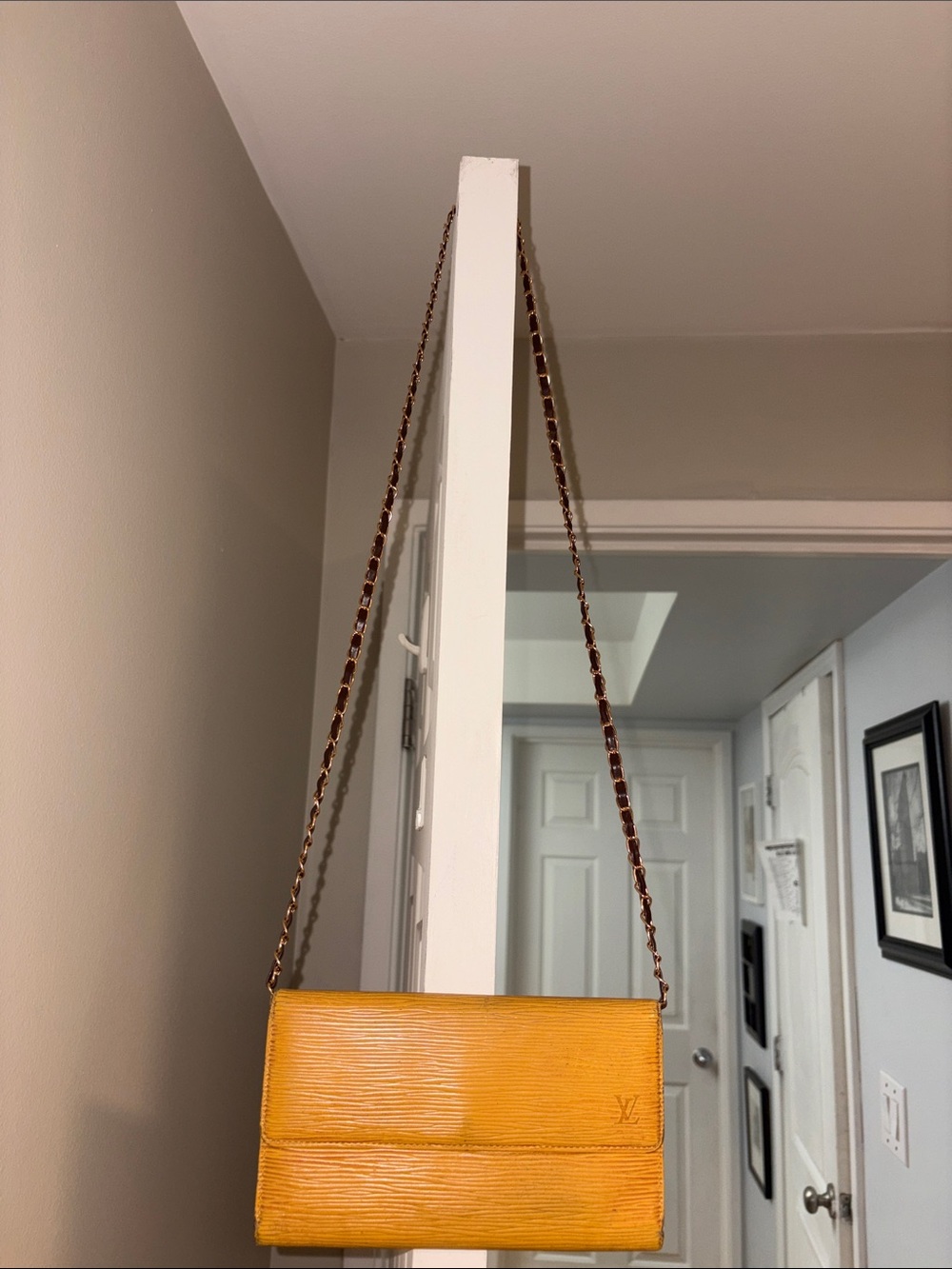 Louis Vuitton Yellow Epi Leather wallet on Chain. Authentic in GUC